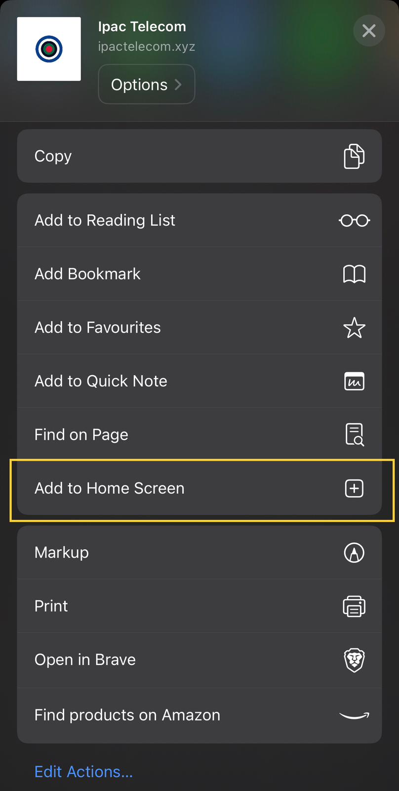 Select Add to Home Screen