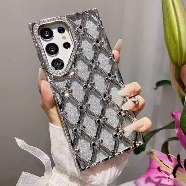 Fashion Glitter Electroplating Rhinestone Flower Case for Samsung S25 PLUS ULTRA